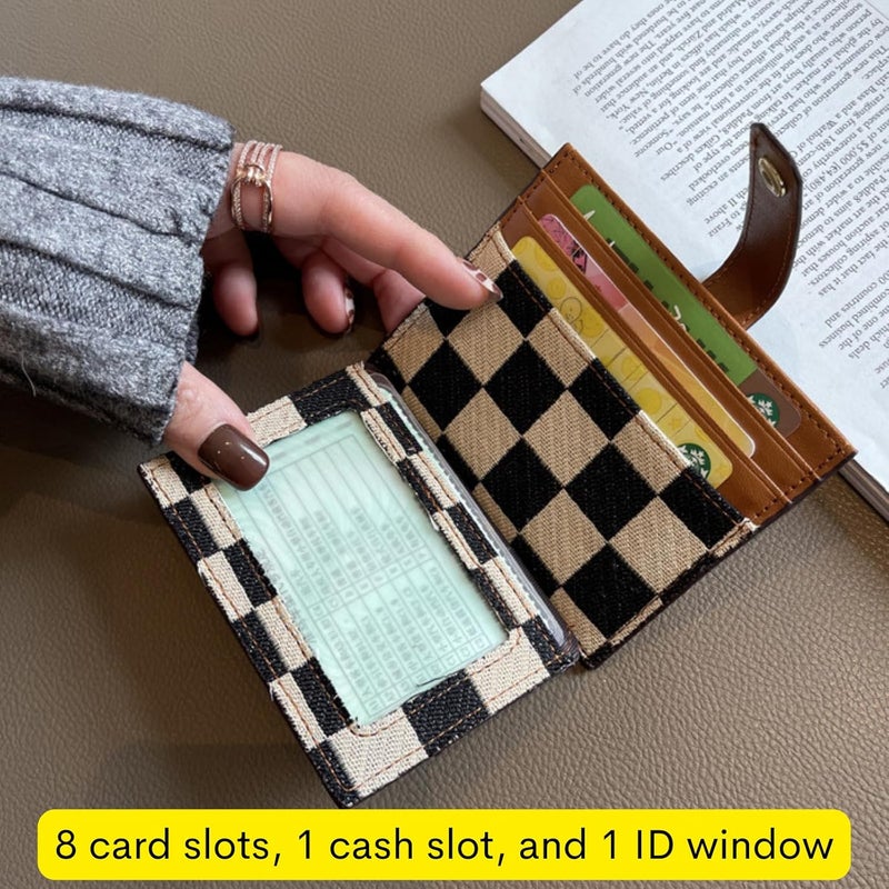 TURBOOST Cute Slim Card Holder Canvas Front Pocket Checkered Wallet, Small Credit Card Case for Women (Black) - Image 5